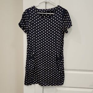 Like New 97% Silk Polka Dot Navy Dress